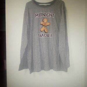 Faded Glory Gray Pajama Top with Midnight Snack Design